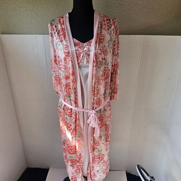Cozee Corner Women's Robe Gown Set Pink Floral Sz Large Lightweight Comfort F101 - Picture 3 of 10
